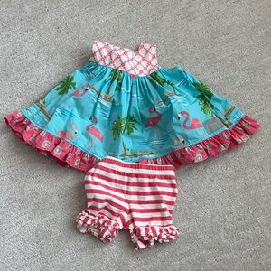 Eleanor Rose Flamingo Print Dress and Striped Shorts Set